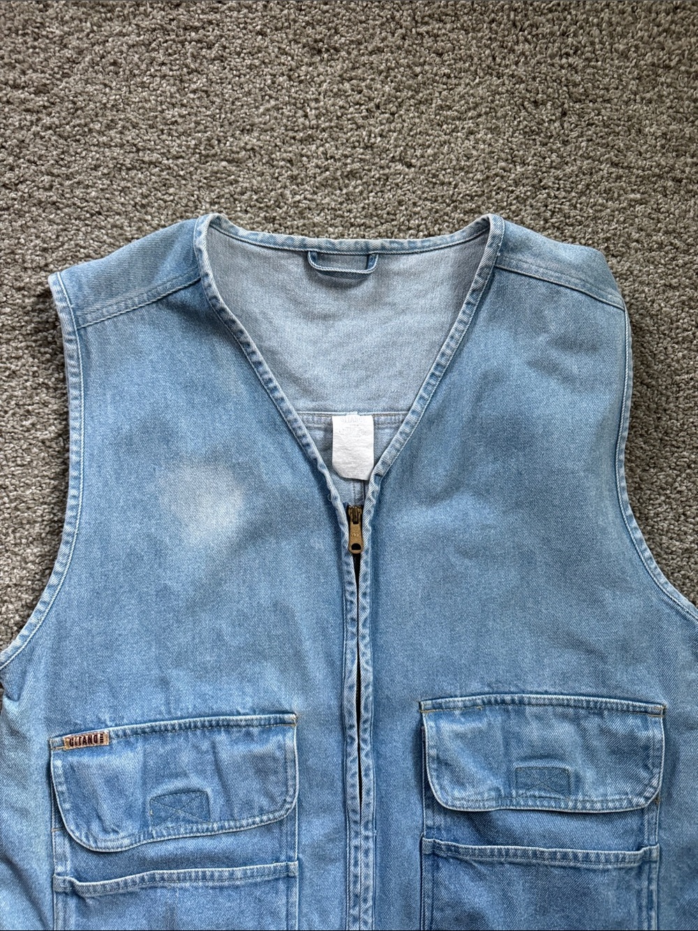 Gitano Vintage Light Wash Denim Utility Vest with Front Pockets - Picture 2 of 7